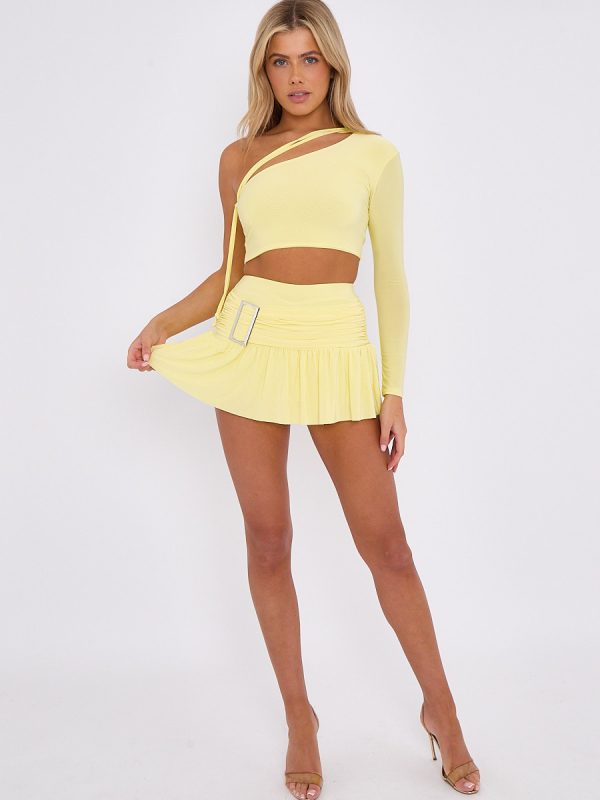 One Shoulder Crop Top & Skort With Buckle Detail Co-ord