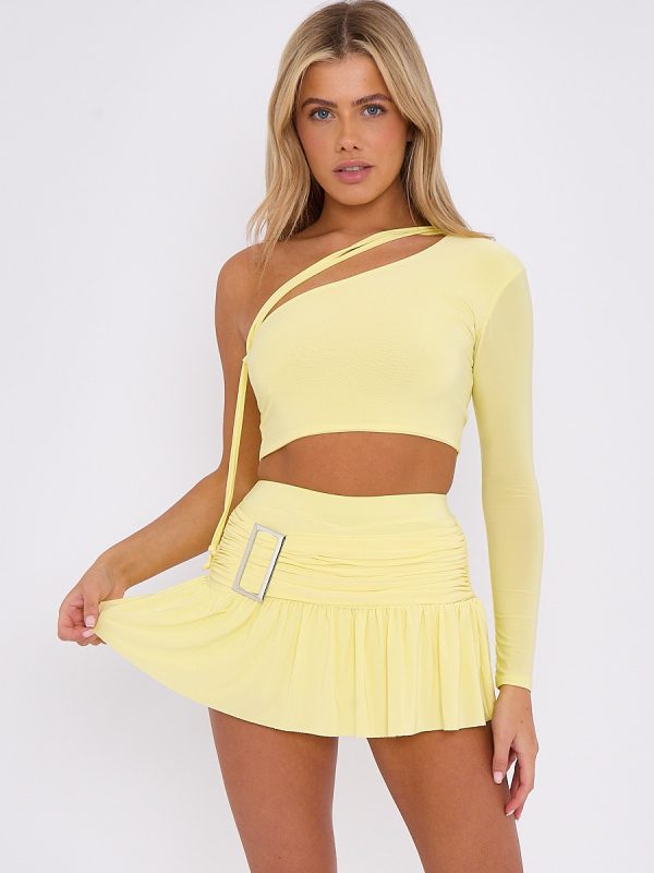 One Shoulder Crop Top & Skort With Buckle Detail Co-ord