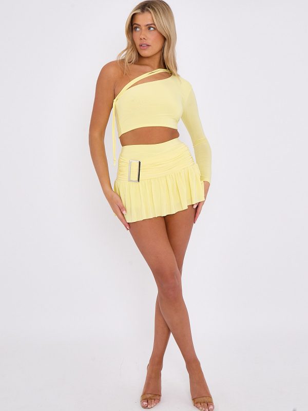 One Shoulder Crop Top & Skort With Buckle Detail Co-ord