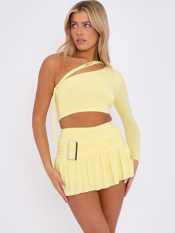 One Shoulder Crop Top & Skort With Buckle Detail Co-ord