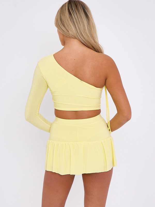 One Shoulder Crop Top & Skort With Buckle Detail Co-ord