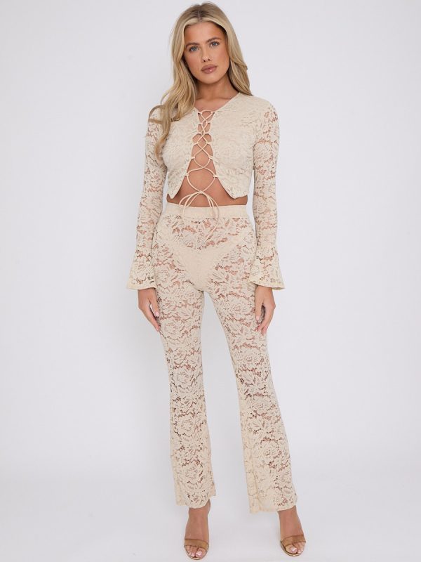 Lace Up Bell Sleeve Top & Flares Co-ord