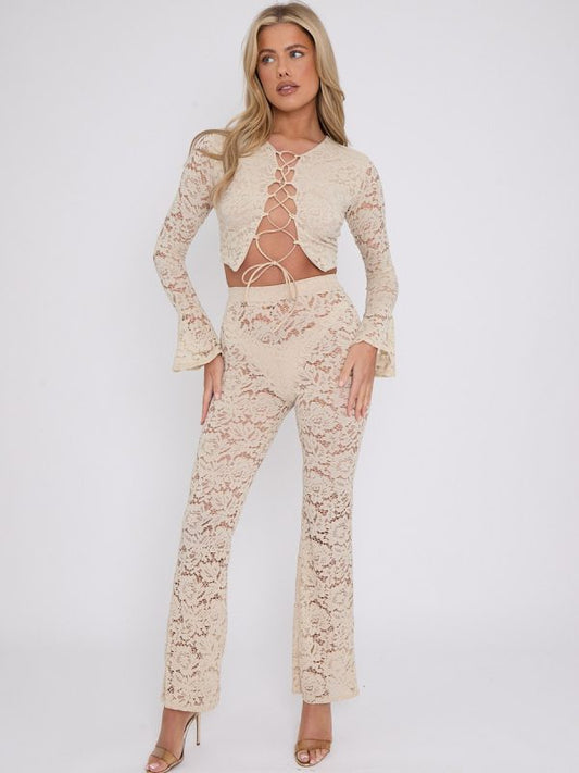 Lace Up Bell Sleeve Top & Flares Co-ord