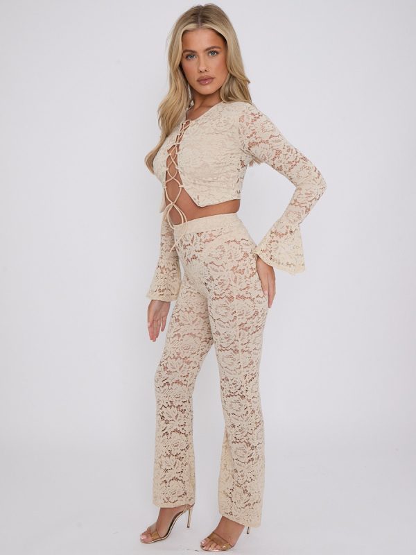 Lace Up Bell Sleeve Top & Flares Co-ord