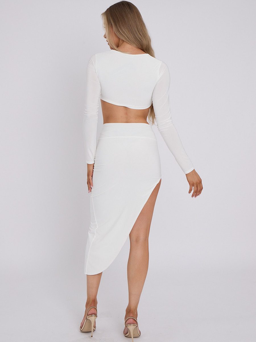 Slinky Horseshoe Buckle Detail Crop Top & Skirt Co-ord