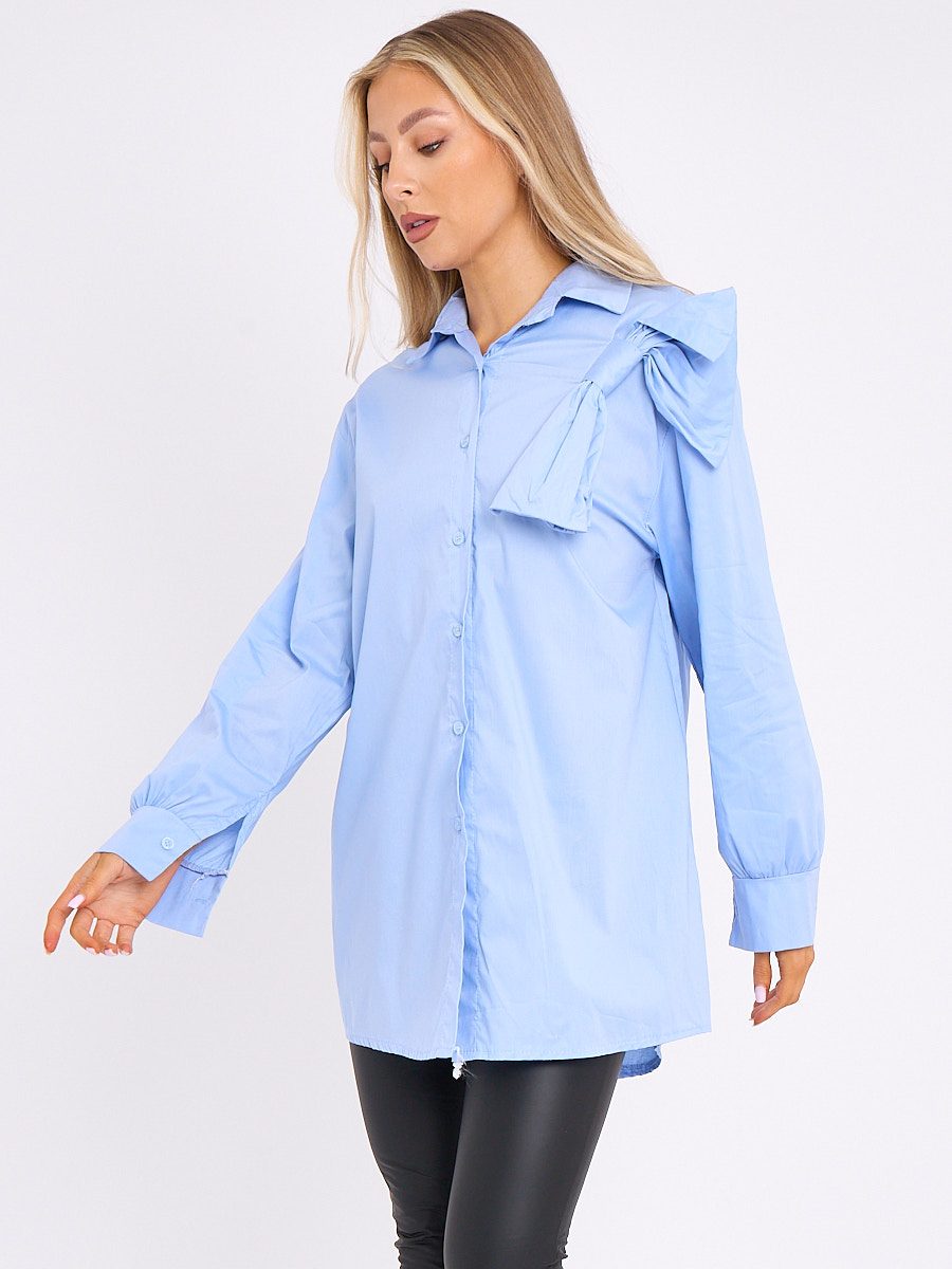 Bow Detail Oversized Buttoned Mini Shirt Dress