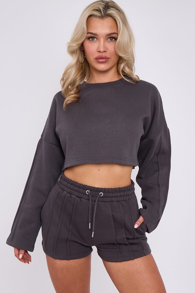 Seam Detail Oversized Crop Top & Shorts Fleece Co-ord