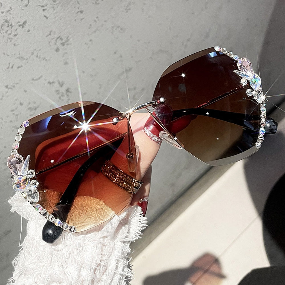 Rimless Rhinestone Gradient Shade Sunglasses