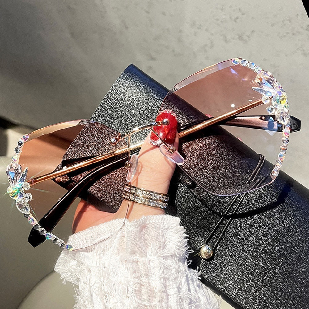 Rimless Rhinestone Gradient Shade Sunglasses