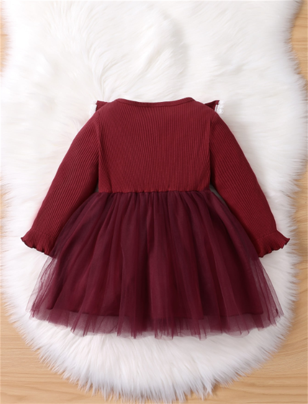 Red Ruffle Long Sleeve Tutu Lace Dress