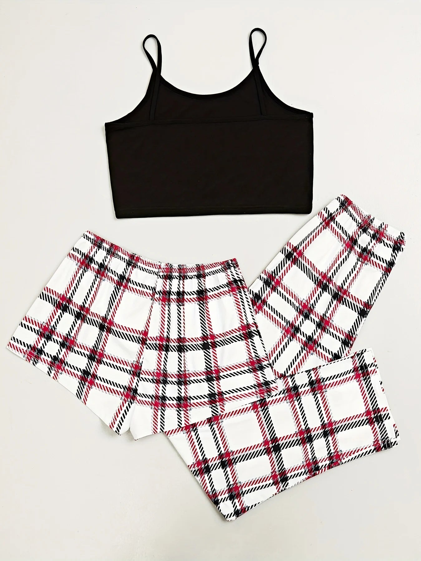 Cute Three Piece Plaid Print Pyjama Set