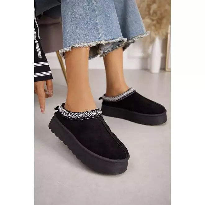 Designer Inspired Black Faux Fur Lined Slippers