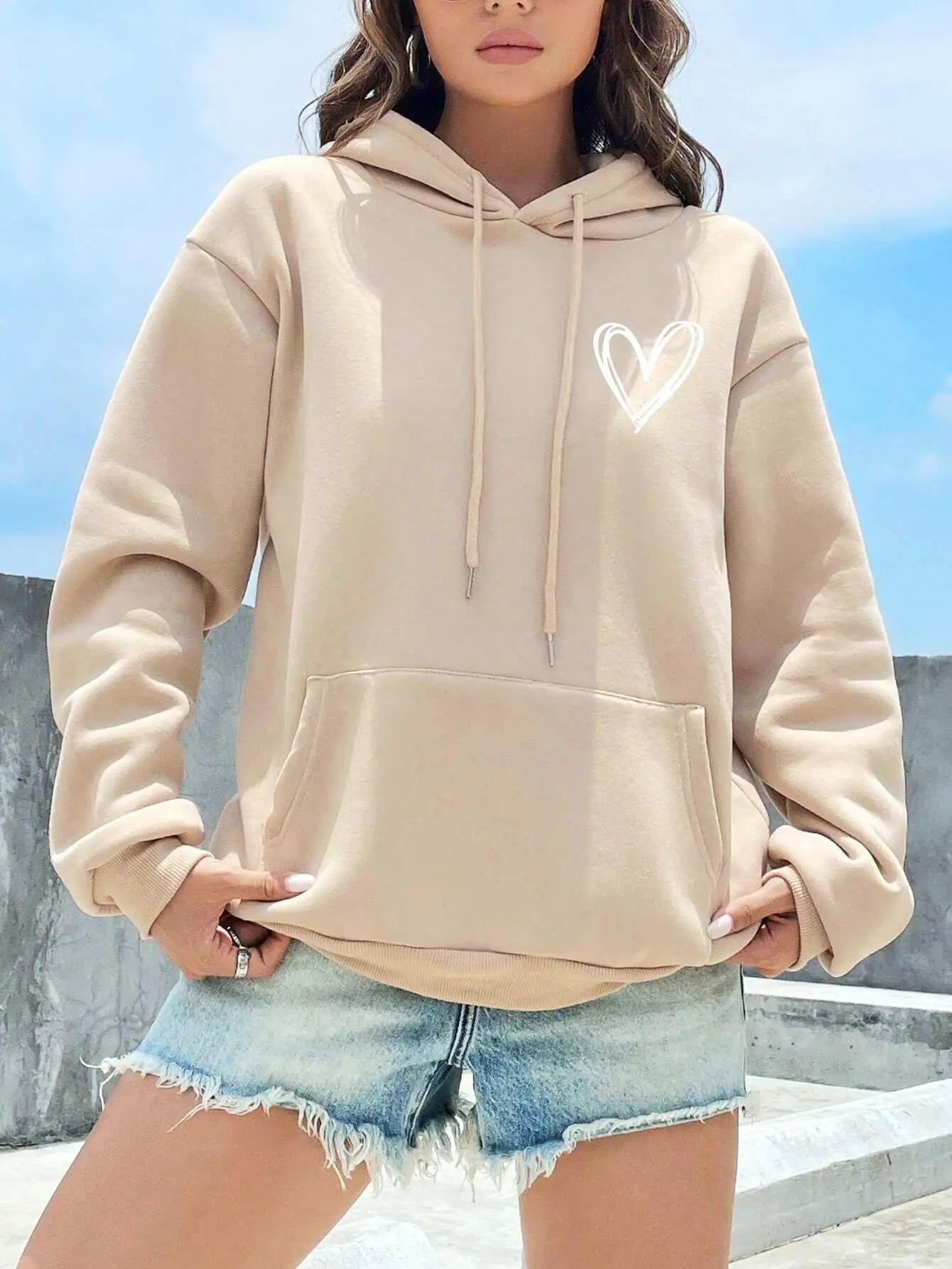 Love Heart Printed Hoodie