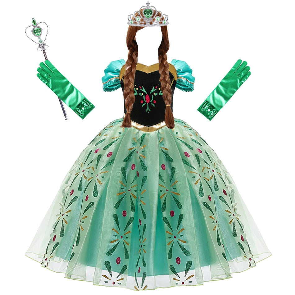 Disney Frozen Princess Anna Dresses With Wig And Accessories