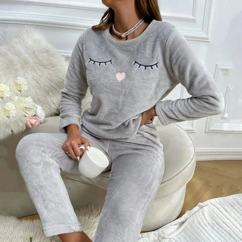 Grey Teddy Eyelash Pyjama Set