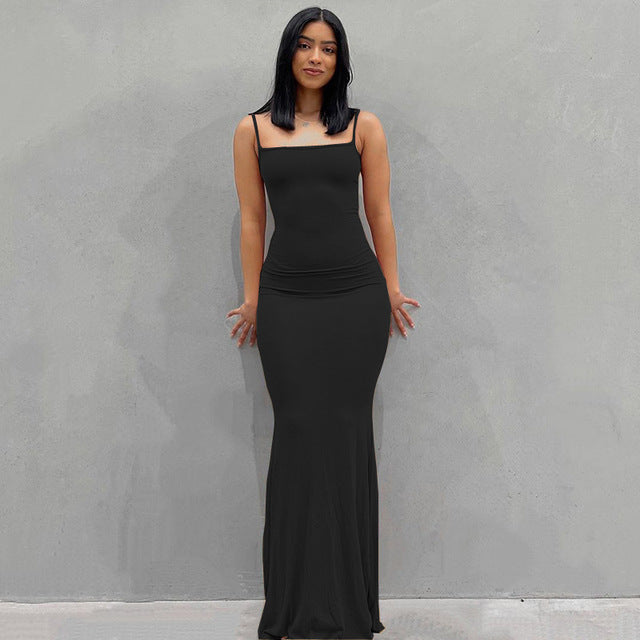 Satin Slip Sleeveless Backless Maxi Dress - Black / 6 - Black / 8 - Black / 10 - Black / 12 - Black / 14