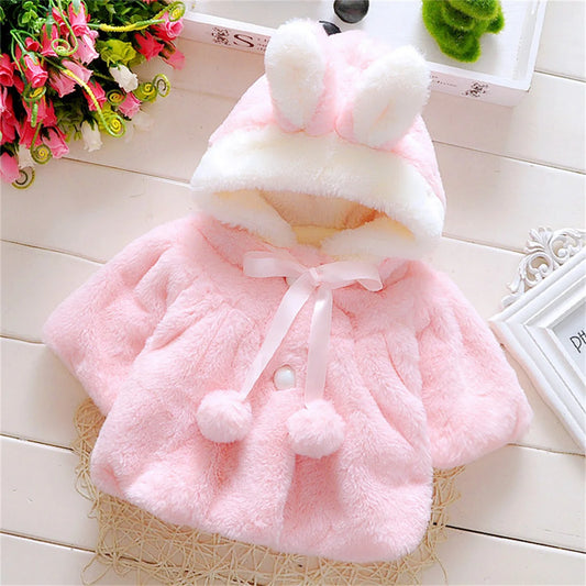 Fluffy Hooded Jacket With Bunny Ears