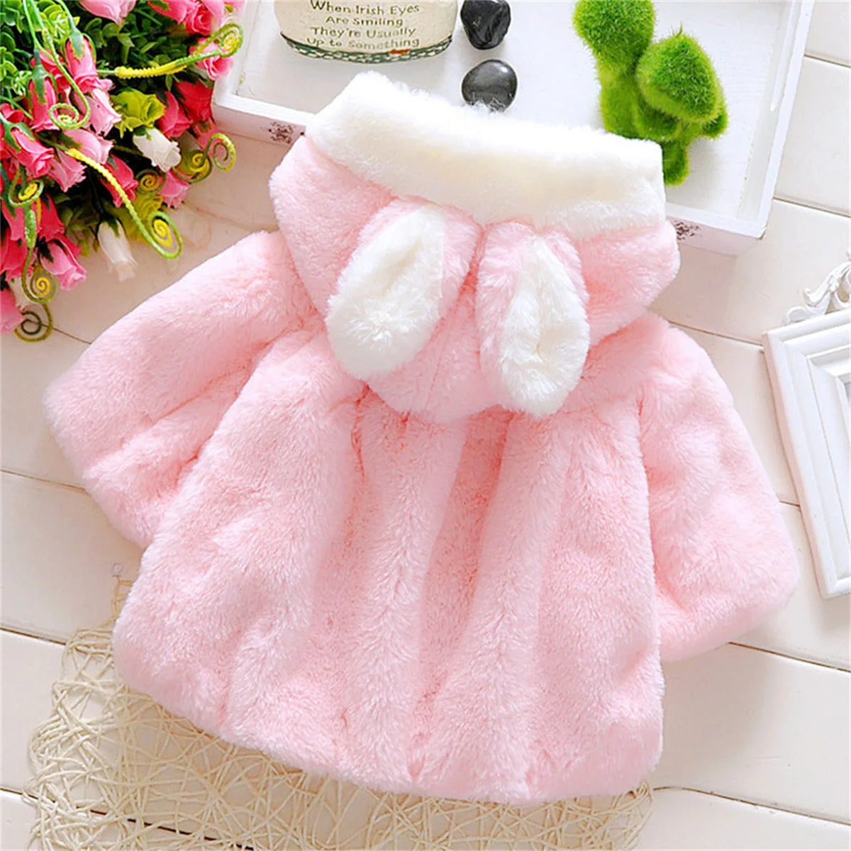 Fluffy Hooded Jacket With Bunny Ears