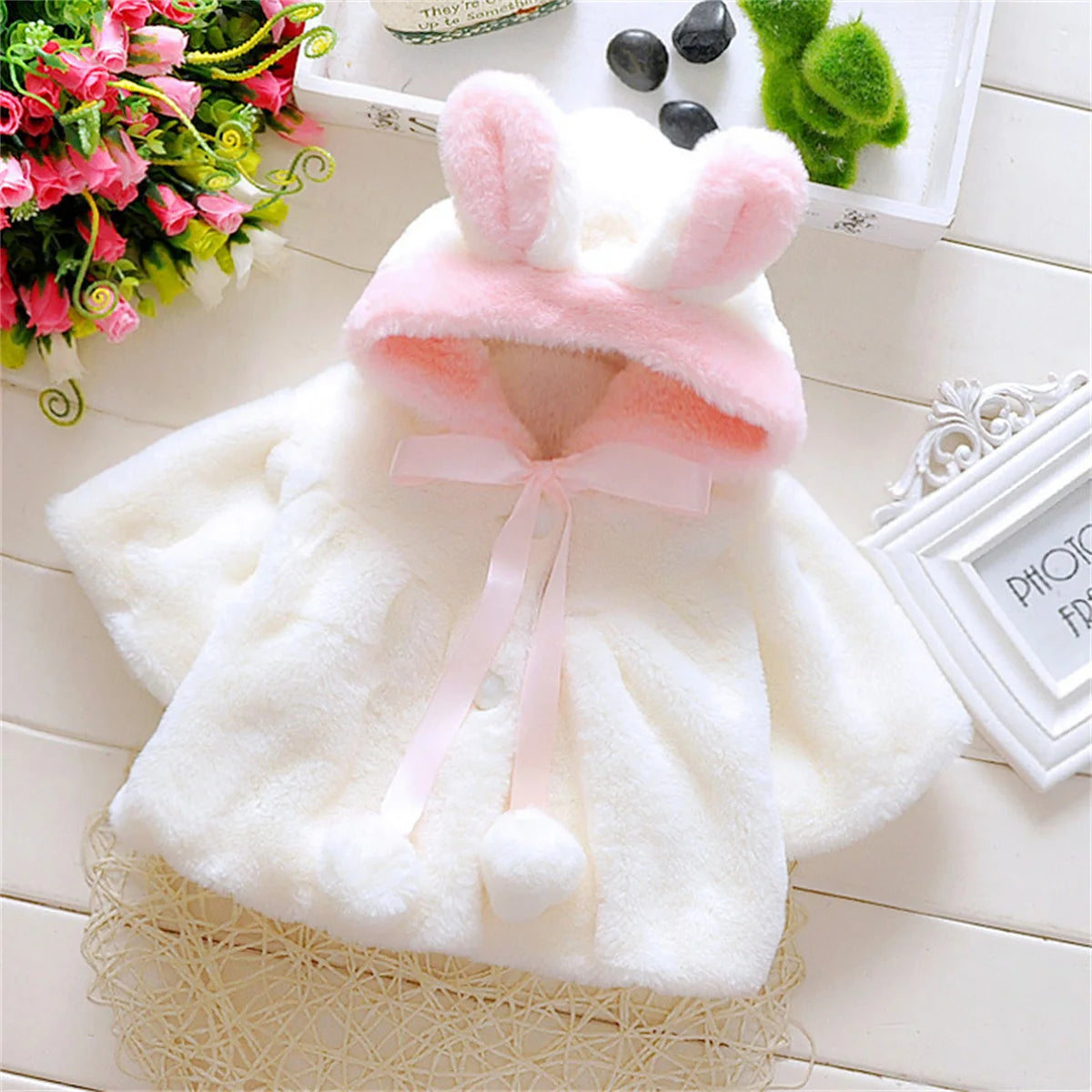 Fluffy Hooded Jacket With Bunny Ears