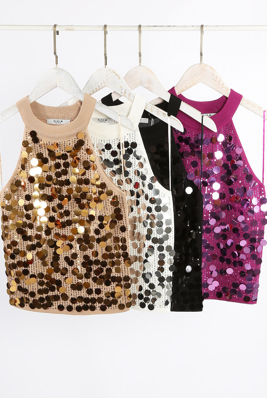 Sequin High Neck Tank Top