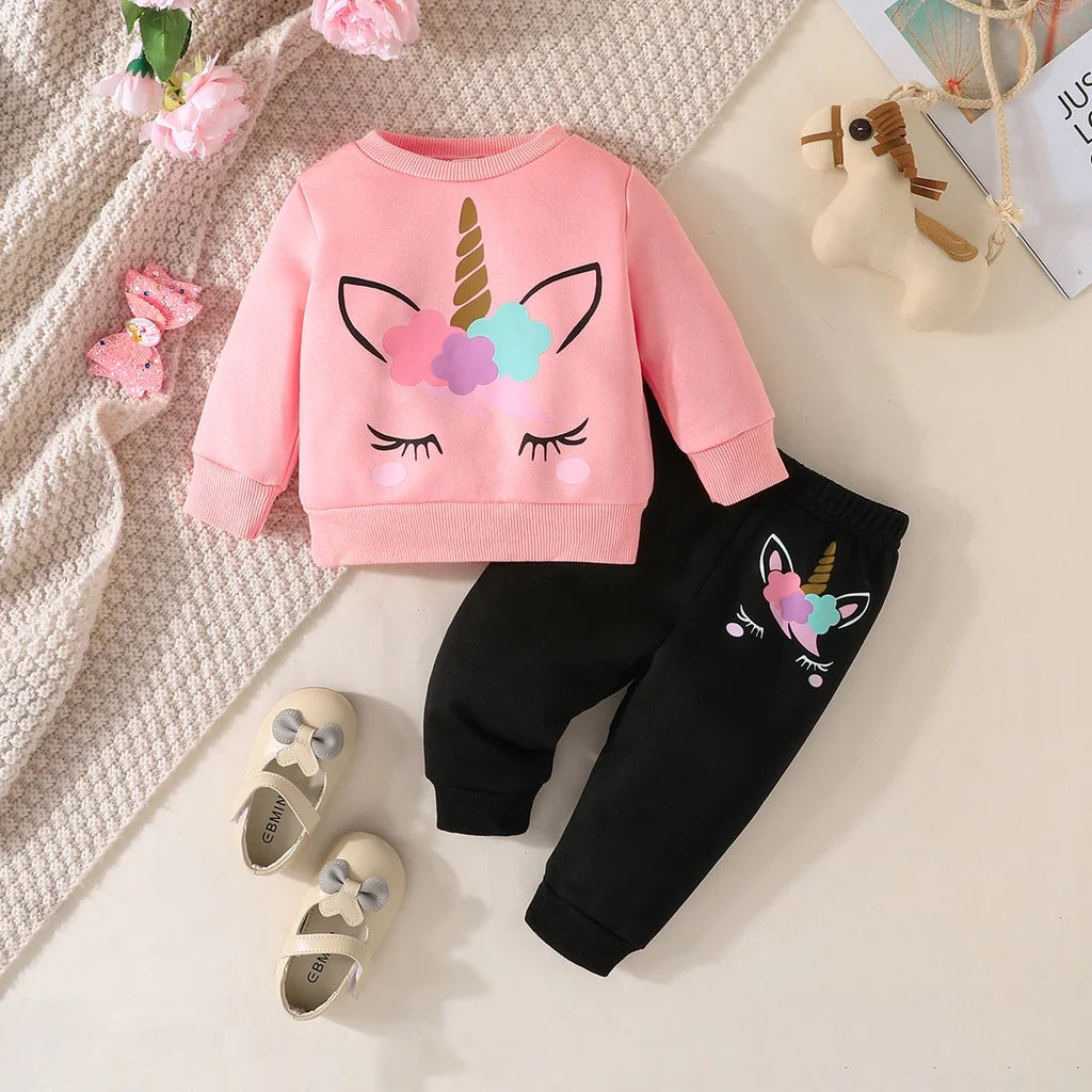 Pink Long Sleeved Unicorn Top and Pants Outfit