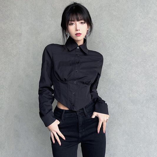 Long Sleeve Folds Cropped Shirt