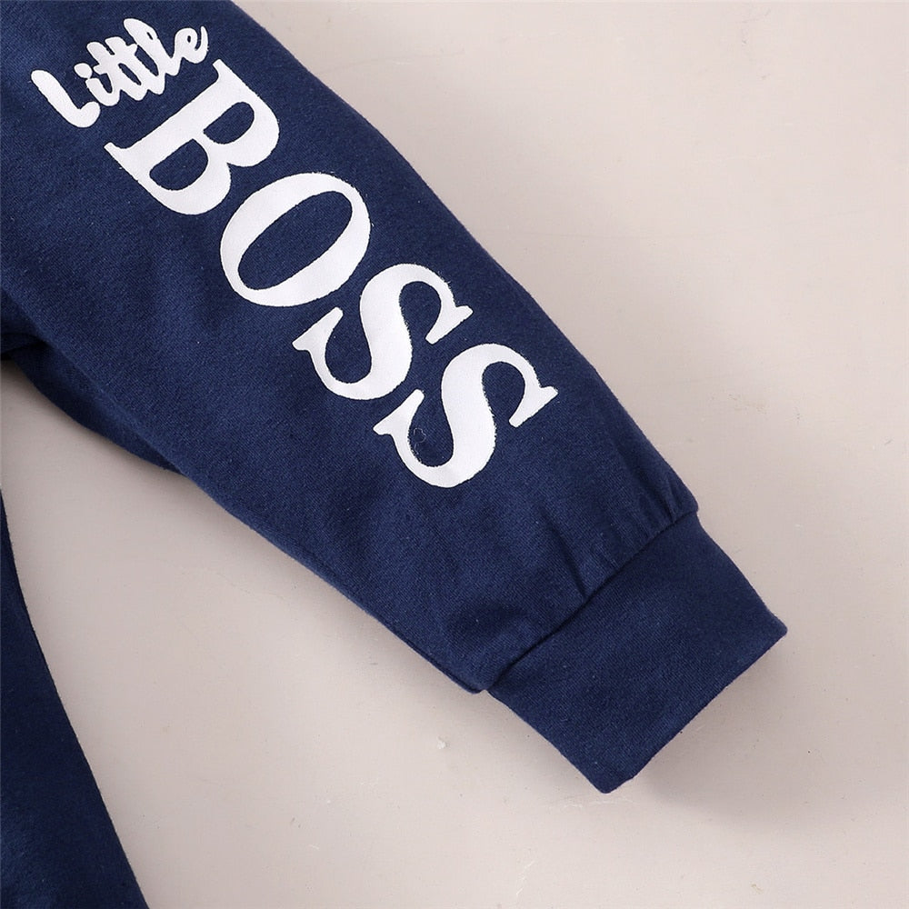 Two Piece "Mini Boss" Slogan Hooded Romper And Pants