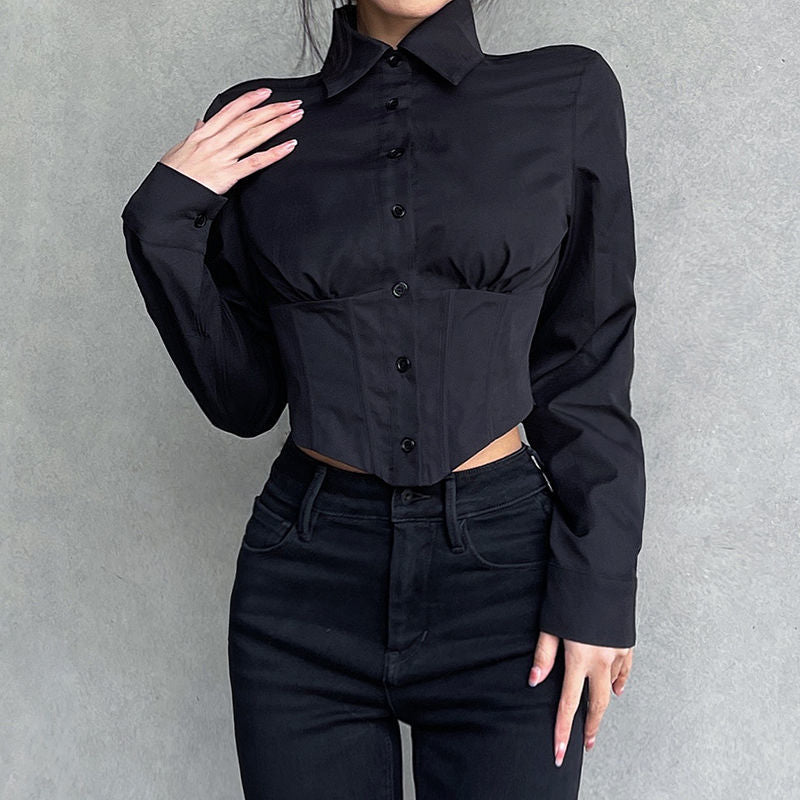 Long Sleeve Folds Cropped Shirt