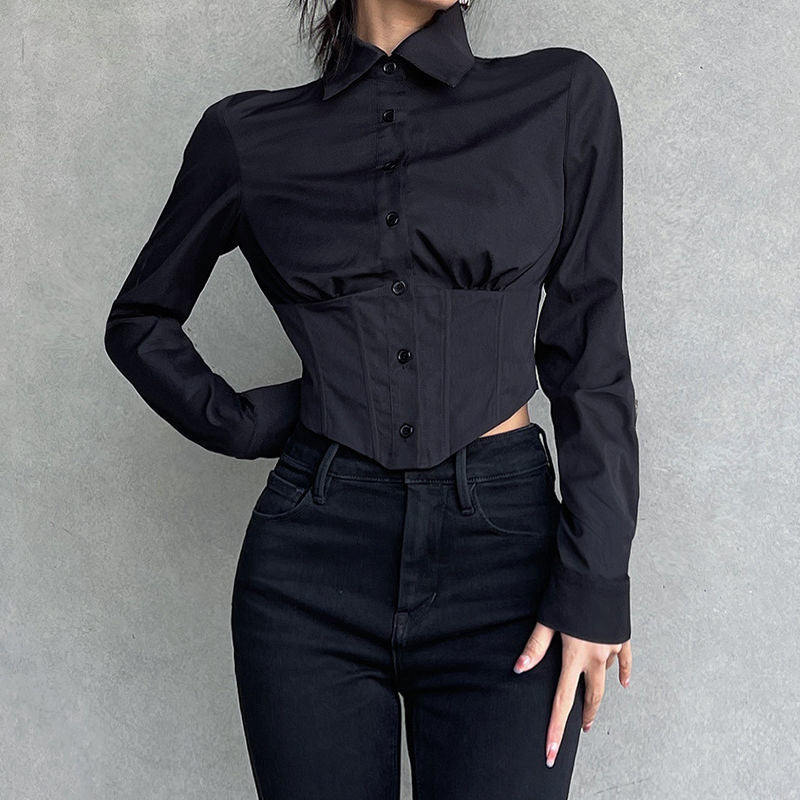 Long Sleeve Folds Cropped Shirt