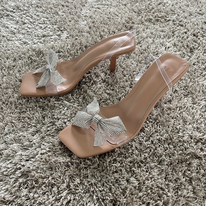 Heeled Transparent Butterfly Sliders