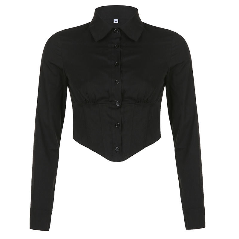 Long Sleeve Folds Cropped Shirt