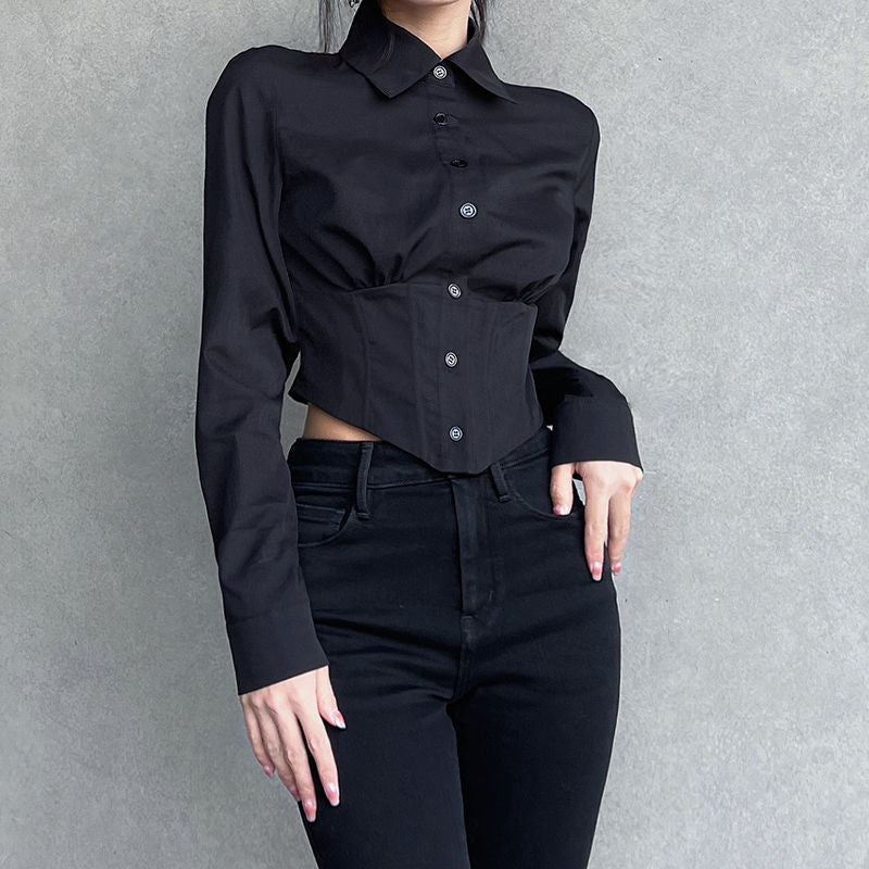 Long Sleeve Folds Cropped Shirt