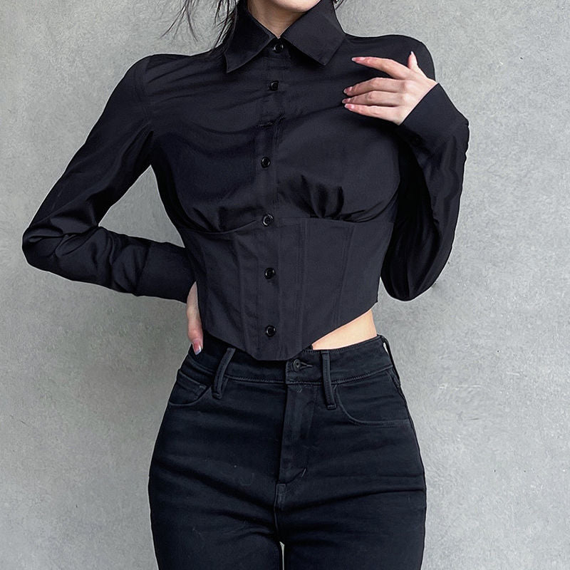 Long Sleeve Folds Cropped Shirt