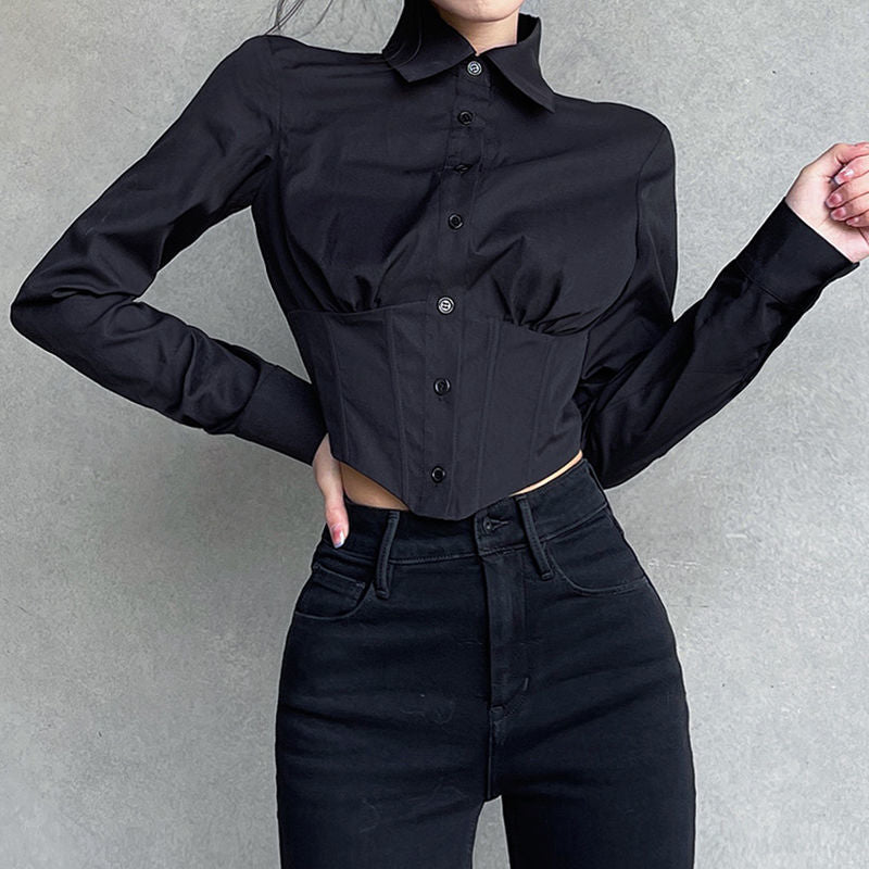 Long Sleeve Folds Cropped Shirt