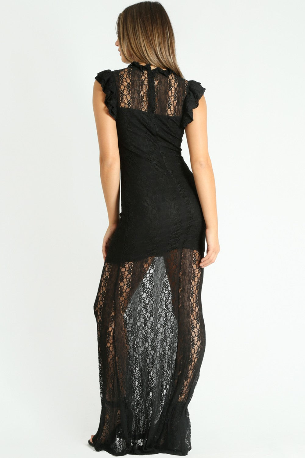 Sheer Lace Maxi Bodycon Dress