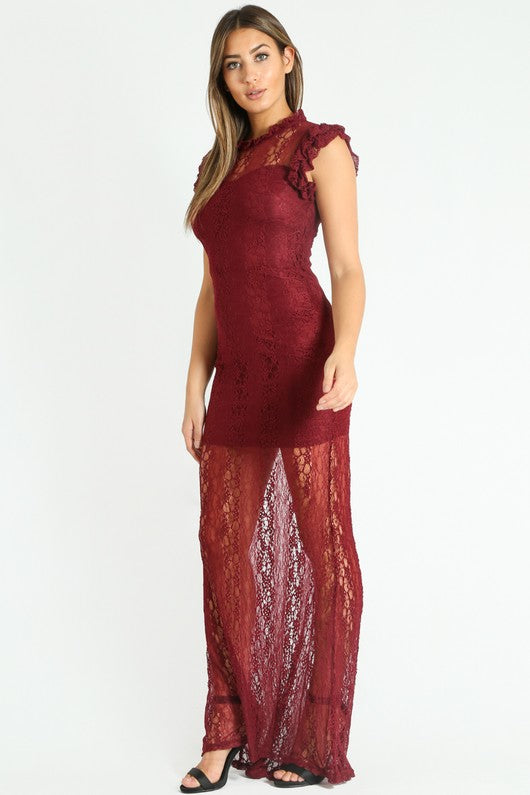 Sheer Lace Maxi Bodycon Dress