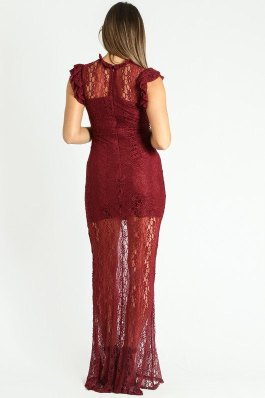 Sheer Lace Maxi Bodycon Dress