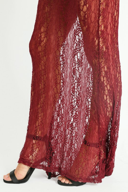 Sheer Lace Maxi Bodycon Dress