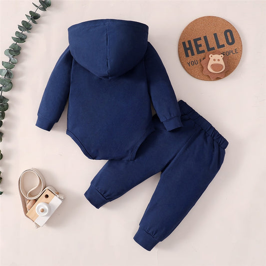 Two Piece "Mini Boss" Slogan Hooded Romper And Pants