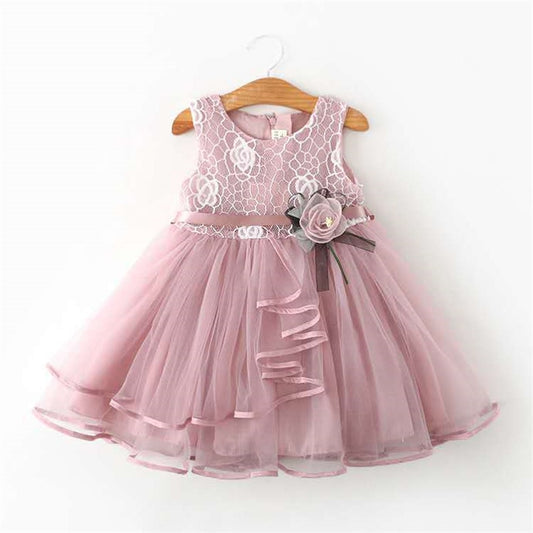 Evening Dress Rose Sleeveless Birthday Party Children Yarn Tutu Dress