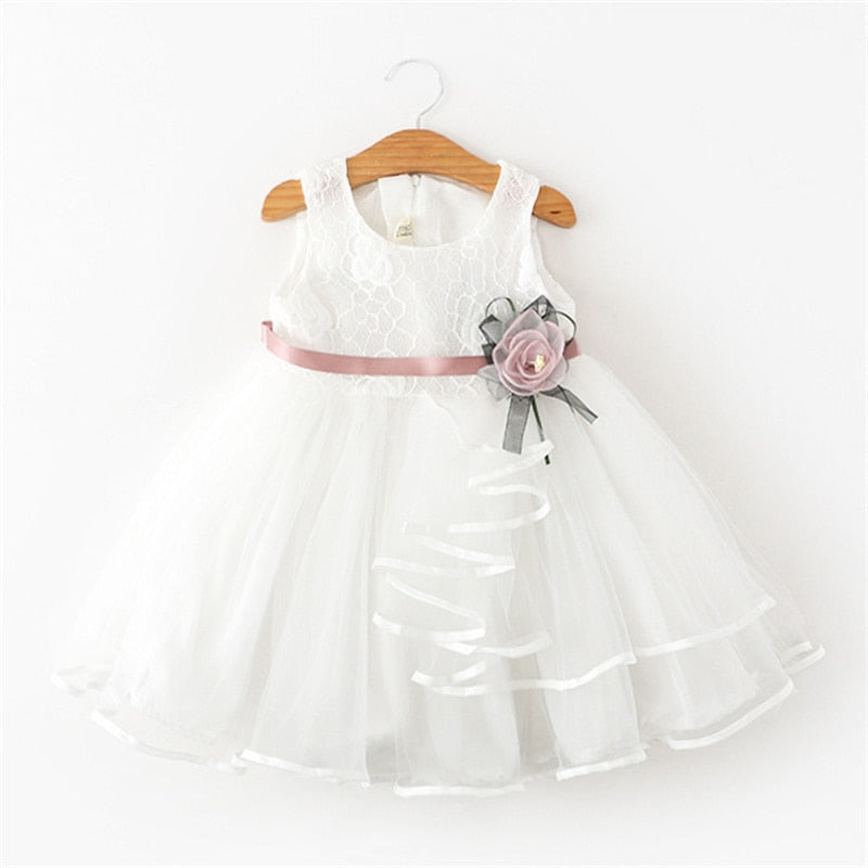 Evening Dress Rose Sleeveless Birthday Party Children Yarn Tutu Dress