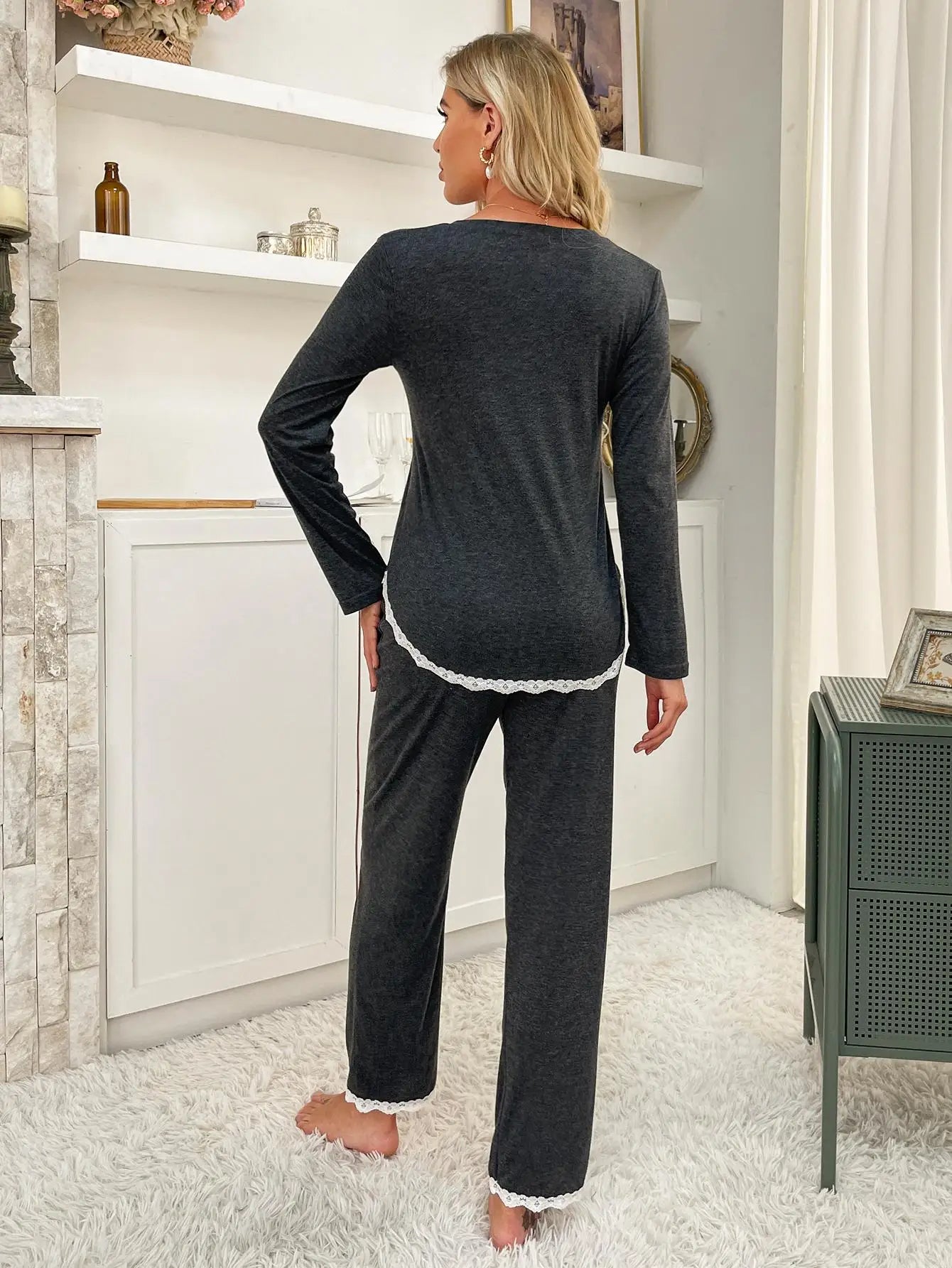 Grey Long Sleeve Long Pants Pyjama Set