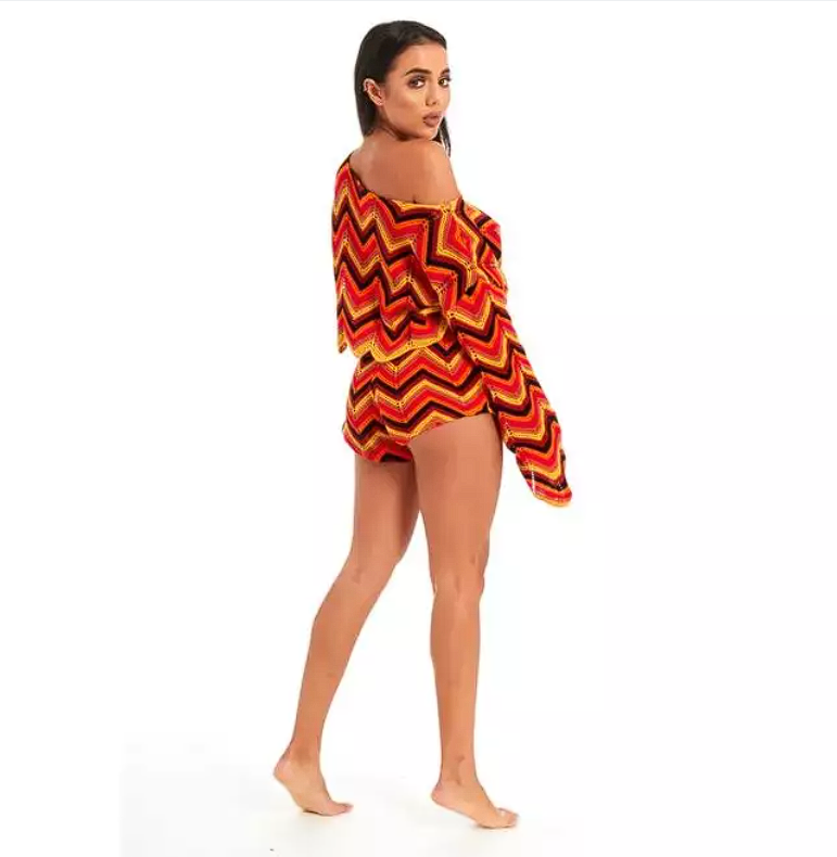 Orange Aztec Multi Zig Zag Short Set