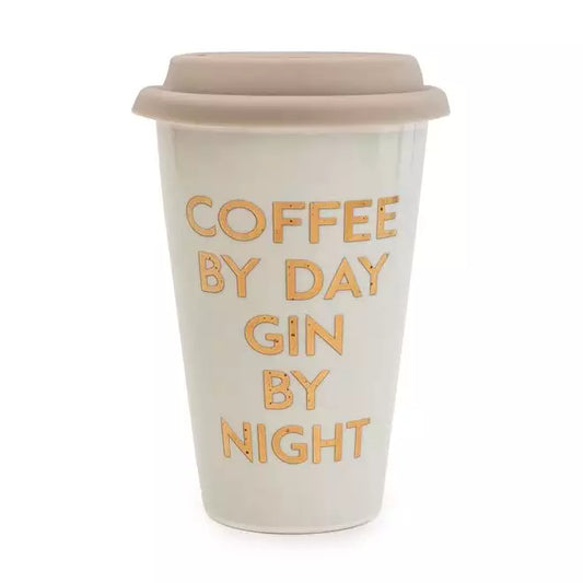 Travel Mug Coffee By Day Gin By Night Light Grey 15cm