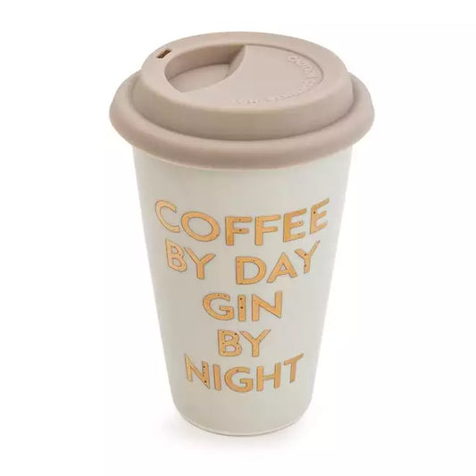 Travel Mug Coffee By Day Gin By Night Light Grey 15cm