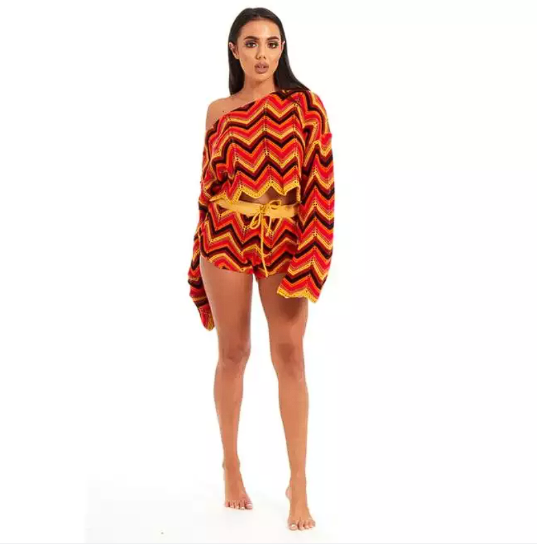 Orange Aztec Multi Zig Zag Short Set