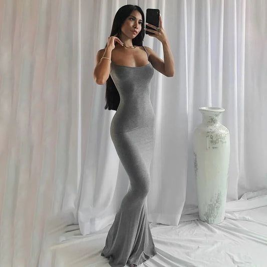 Satin Slip Sleeveless Backless Maxi Dress - Grey / 6 - Grey / 8 - Grey / 10 - Grey / 12 - Grey / 14