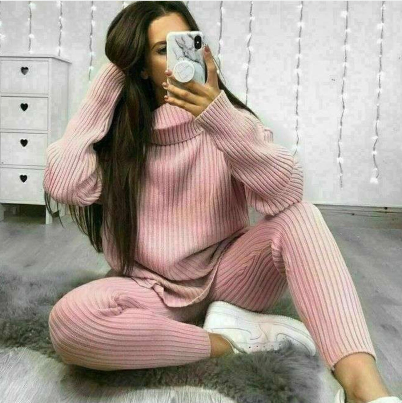 Roll Neck Knitted Ribbed Co Ord