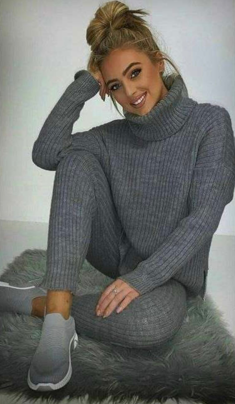 Roll Neck Knitted Ribbed Co Ord