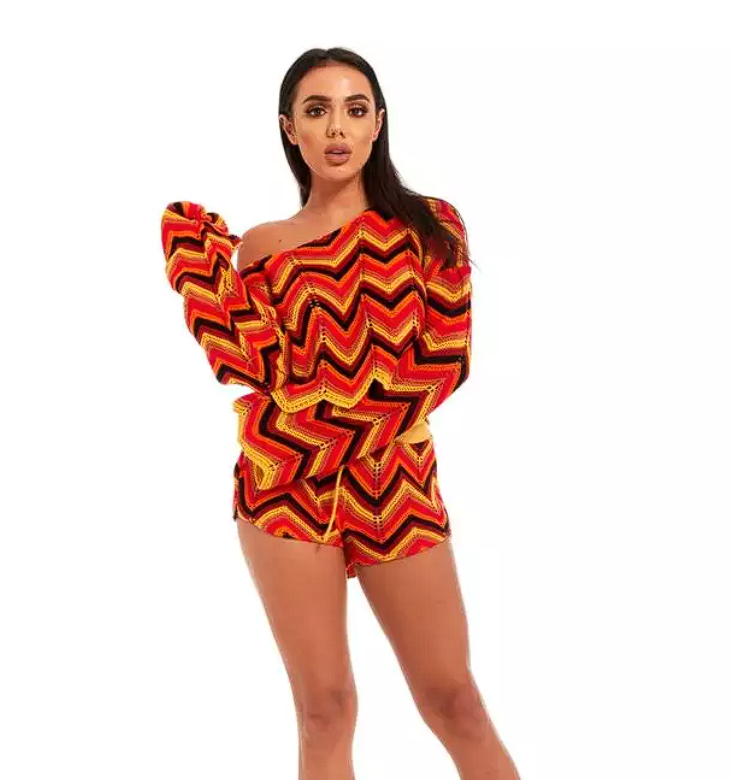 Orange Aztec Multi Zig Zag Short Set